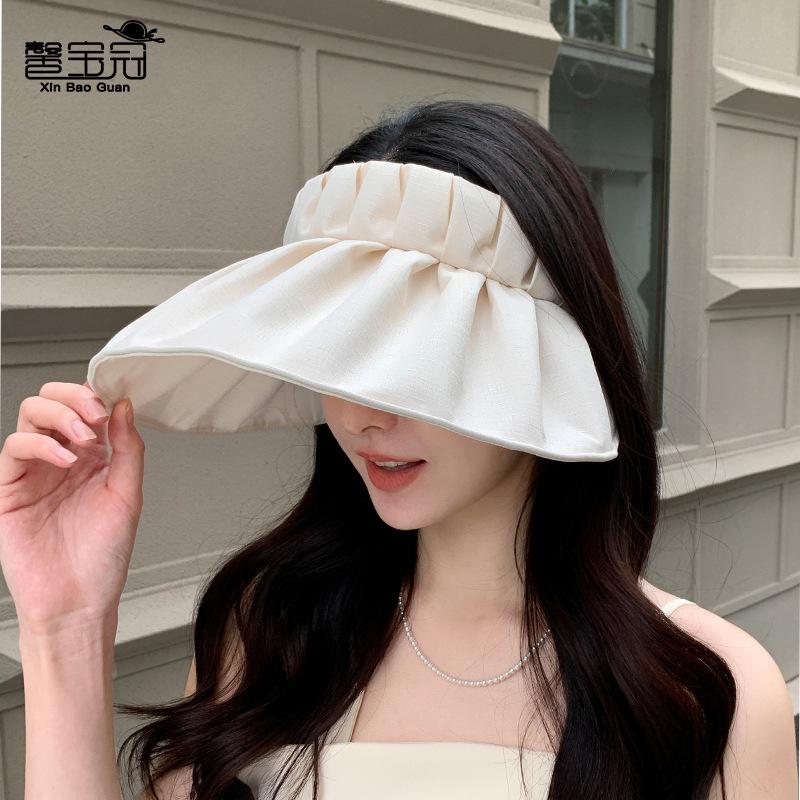 Folded big-brimmed empty top hat, high-end face-showing small shell hat, summer outdoor foldable sunscreen sun hat children