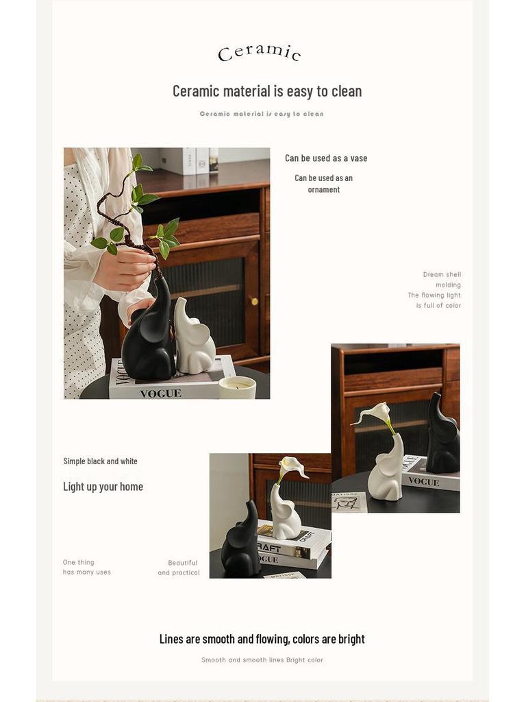 Nordic Modern Elephant Vase - Ceramic Ornament for Living Room, Sideboard, or Entrance Hall Display. A Perfect Housewarming Gift.