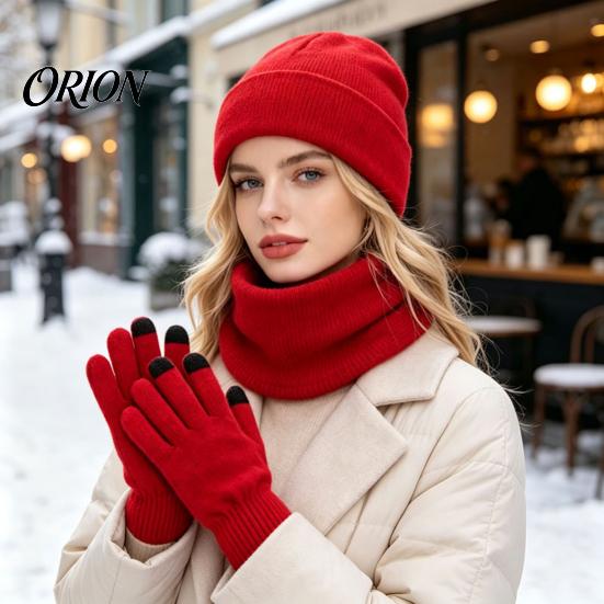 Thermal Cold Weather Accessories Winter Warm Three-piece Set, Knitted Hat, Scarf And Touch Screen Head Neck Hand Protection Gloves Essentials,