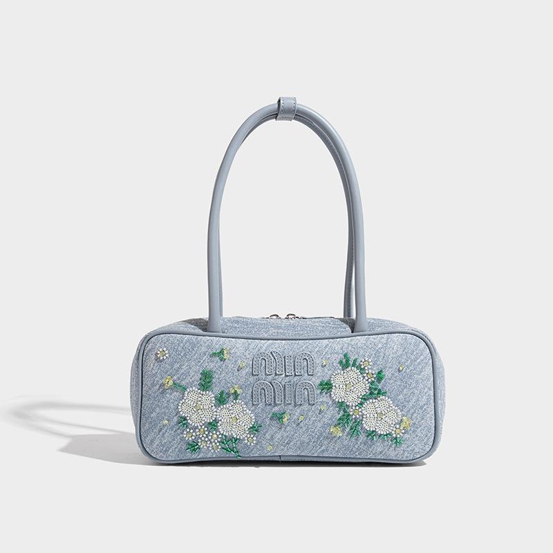 

Retro denim bowling bag women s high-end sense niche fashion underarm bag Baita commuter shoulder bag handbag