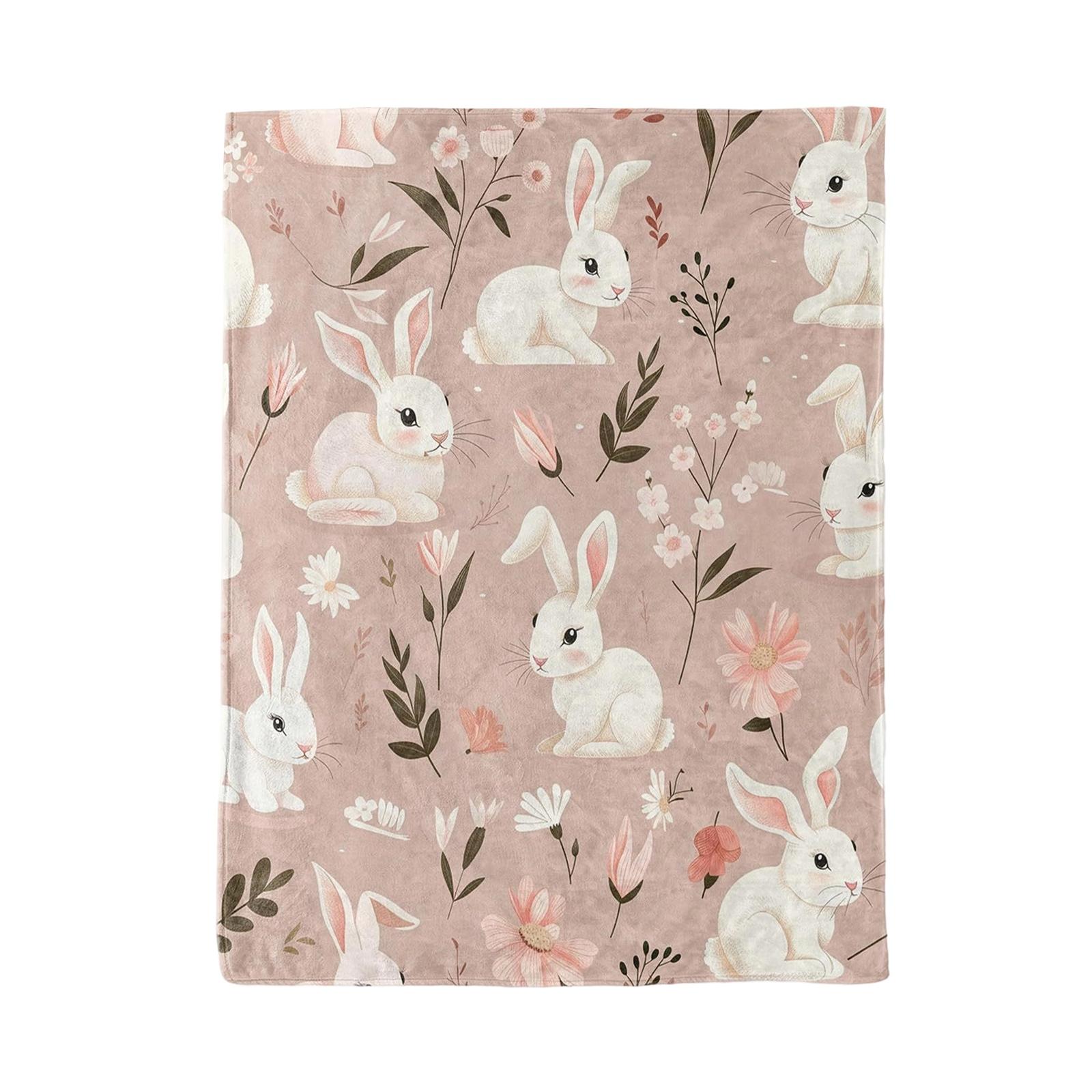 

100*130cm Easter Flannel Bunny And Flower Digital Print Blanket, Bed Blanket, Small Dispenser One Size