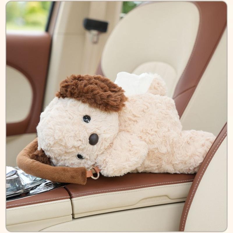 Universal Plush Cute Creative Hanging Car Tissue Case Vehicle Tissue Hanger Doll Paper Box Car Interior Hanging Tissue Boxes