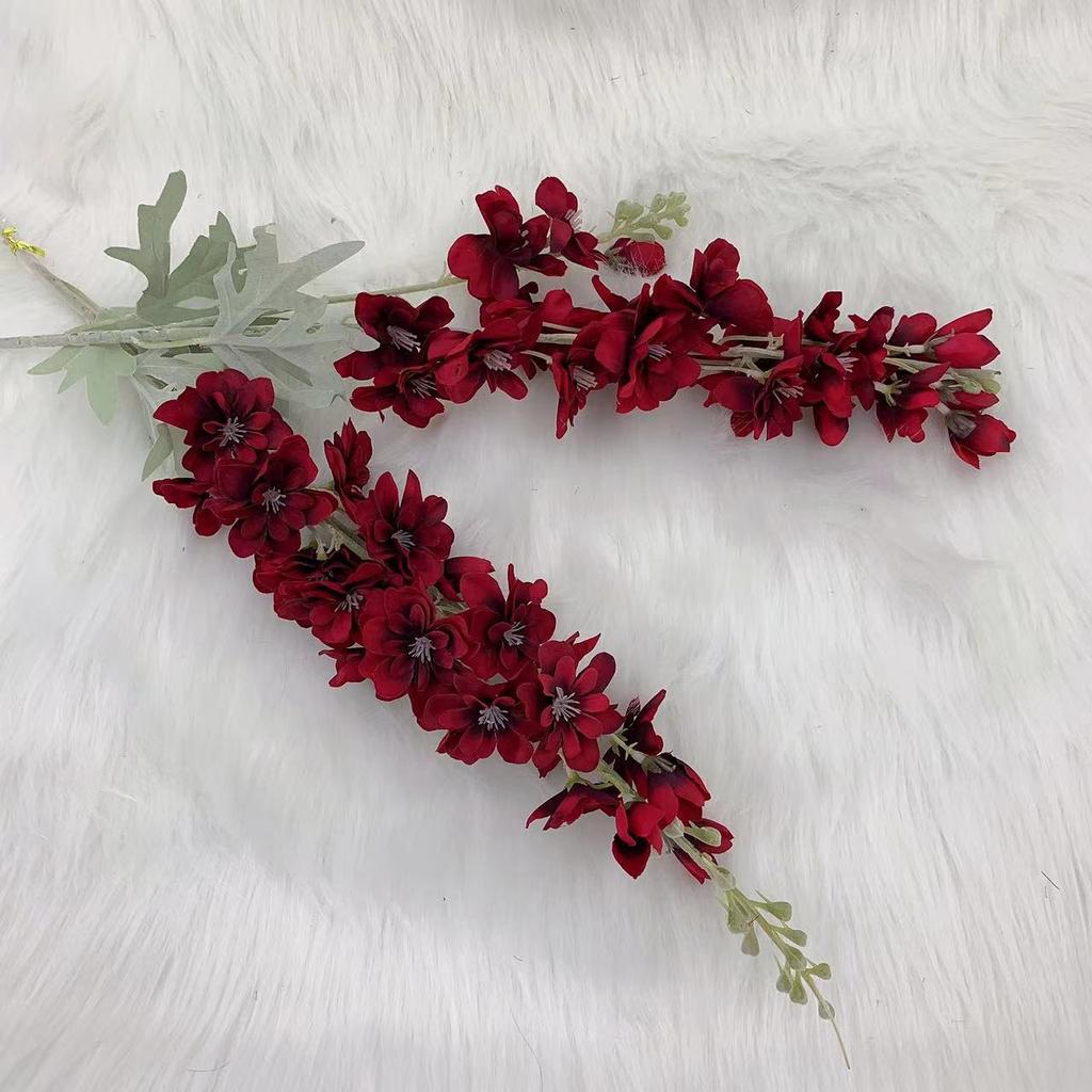 2 Fork Flocking Delphinium Flower Branch Silk Artificial Flowers for Home Wedding Hotel Decoration Fleur Artificielle 1PC Flower