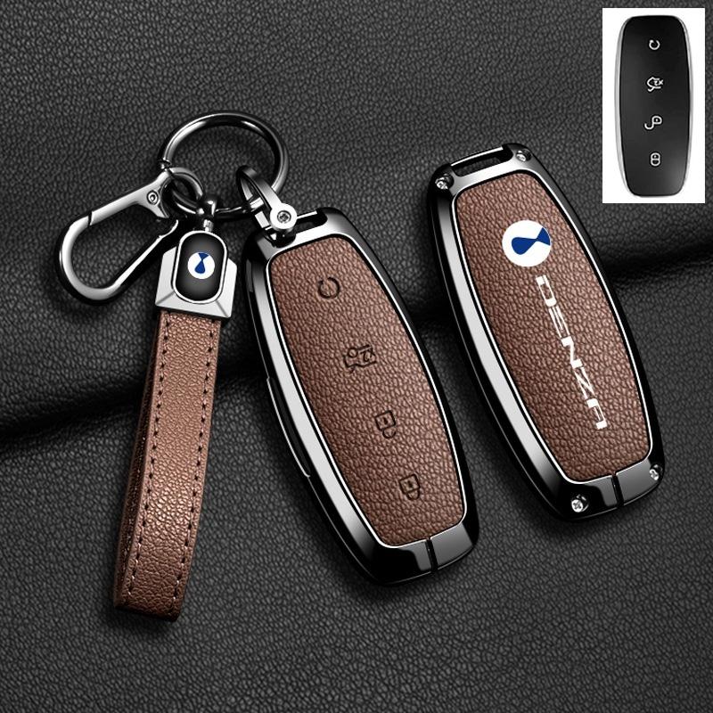 Car Key Cover Case For Denza N7 N8 N9 Z9Gt Zinc Alloy Leather Remote Control Protector Holder Shell Keychain Auto Accessories