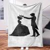 Silhouette of Man And Woman Dancing Waltz - Themed Blanket - Comfortable Flannel Fabric Hypoallergenic Suitable for All Seasons -