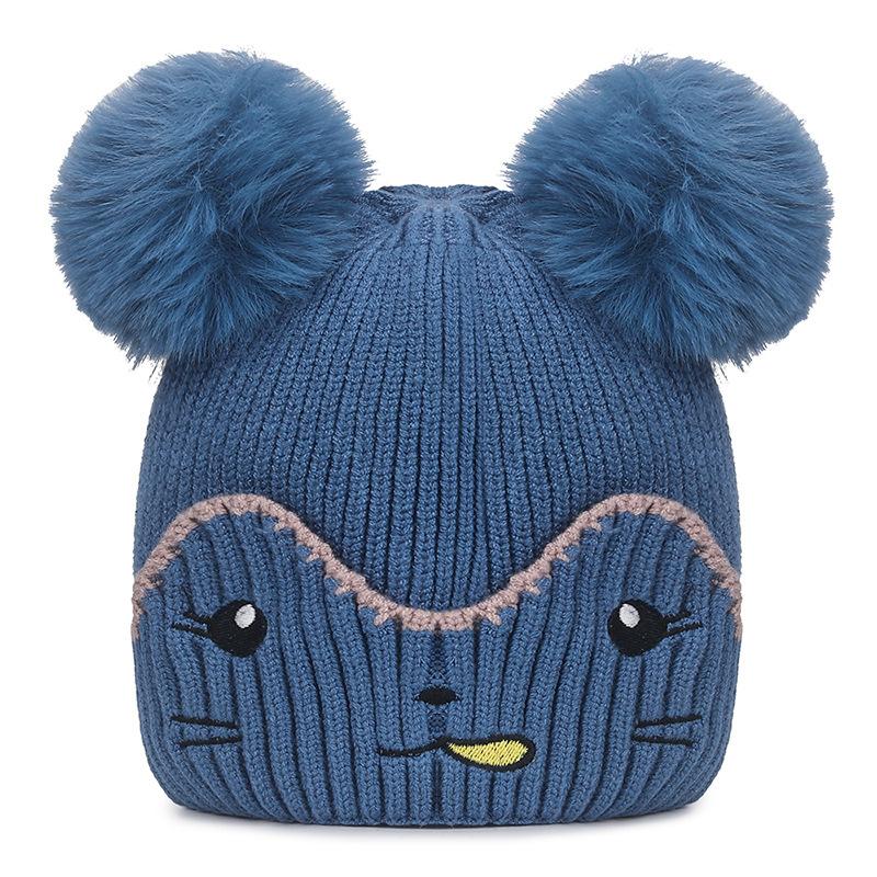 NORTHWOOD Children's Cute Cartoon Fur Ball Knitted Hat Winter Cold-proof Warm Baby Kids Woolen Hat for Boys Girls Beanies Hat