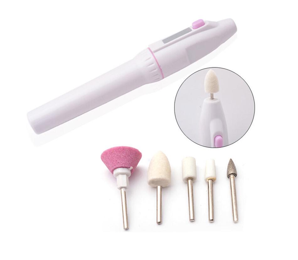 Portable Mini 5 In 1 Electric Nail Art Drill Tips Manicure Set Kit File Nail Grinder Polisher Tool