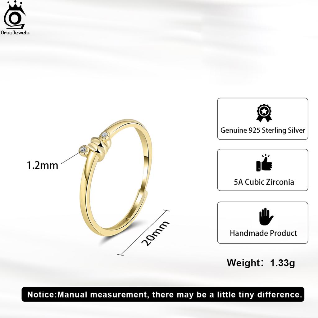 ORSA JEWELS 925 Sterling Silver Open Ring With AAAA Cubic Zirconia Decor Twist Design Minimalism Style Finger Ring Present APR38