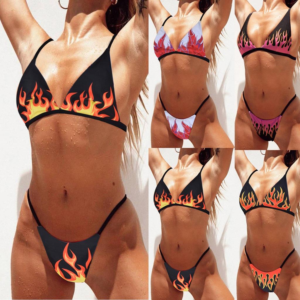 Women's Colour Block Print High-Breasted Straps Bikini Set Two-Piece Swimsuit
