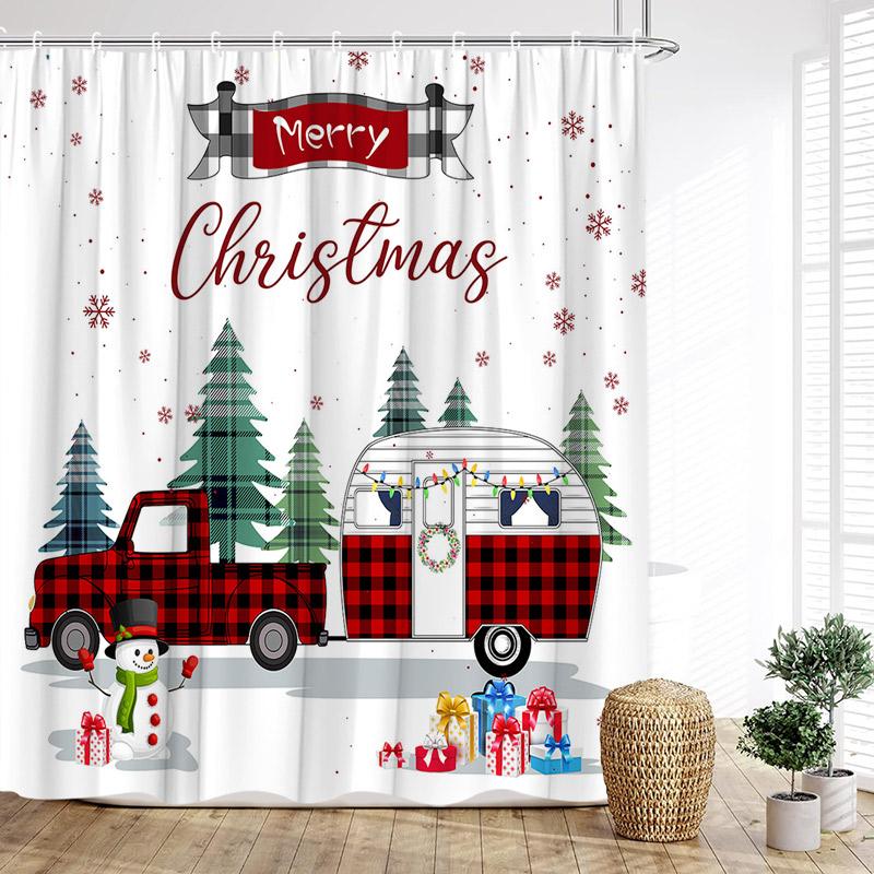 Christmas Shower Curtain Snowflake Star Xmas Trees Bath Curtains Polyester Fabric New Year Home Bathroom Decoration With Hooks