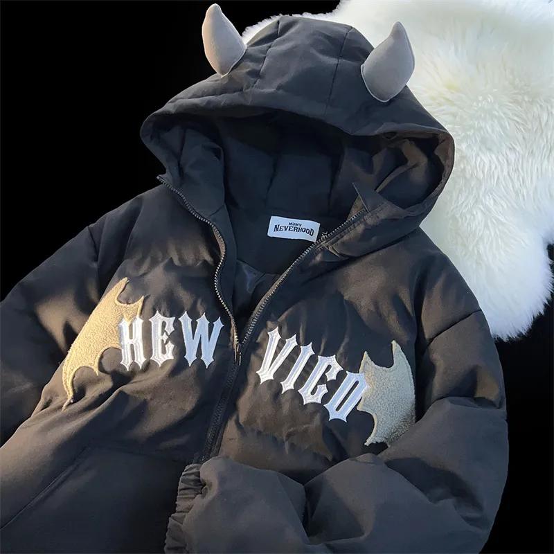 Couples Winter Devil Bread Clothing Casual Hooded Jacket Embroidered Cotton-padded Jackets Coats New Jacket In Winter