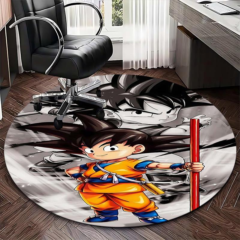 1pc Dragon Ball Z Goku Anime Cartoon Design Round Carpet Office Chair Mat Non-Slip Rug for Home Decor, Living Room, Bedroom, Game Room, Birthday Gift,