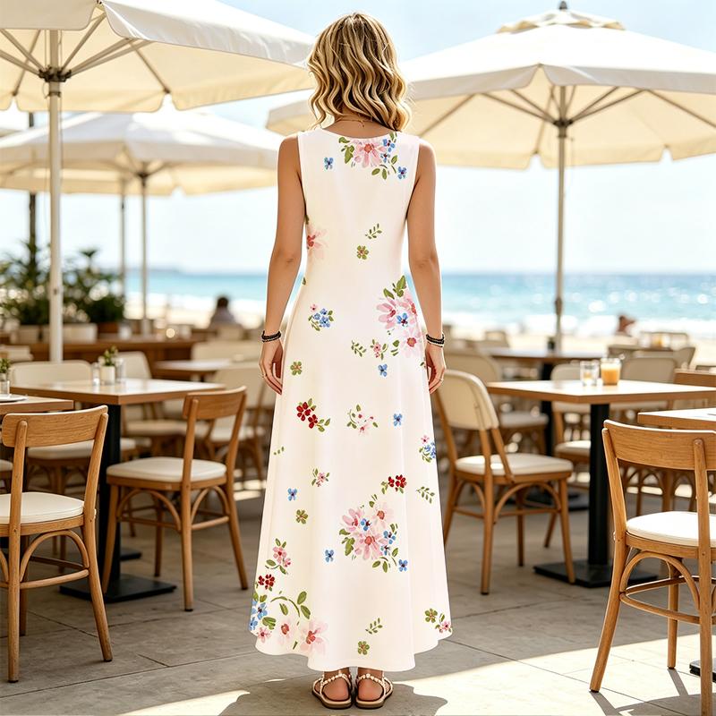Women's Floral Maxi Dress Sleeveless Soft Flowy Summer Dress for Beach Vacation,Daily Commute & Casual Outings