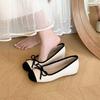 Inner Heightening Version~ French Fairy Wind Light Mouth Bow Single Shoes Women's Spring and Autumn Soft-soled Color Matching Small Fragrant Wind Si