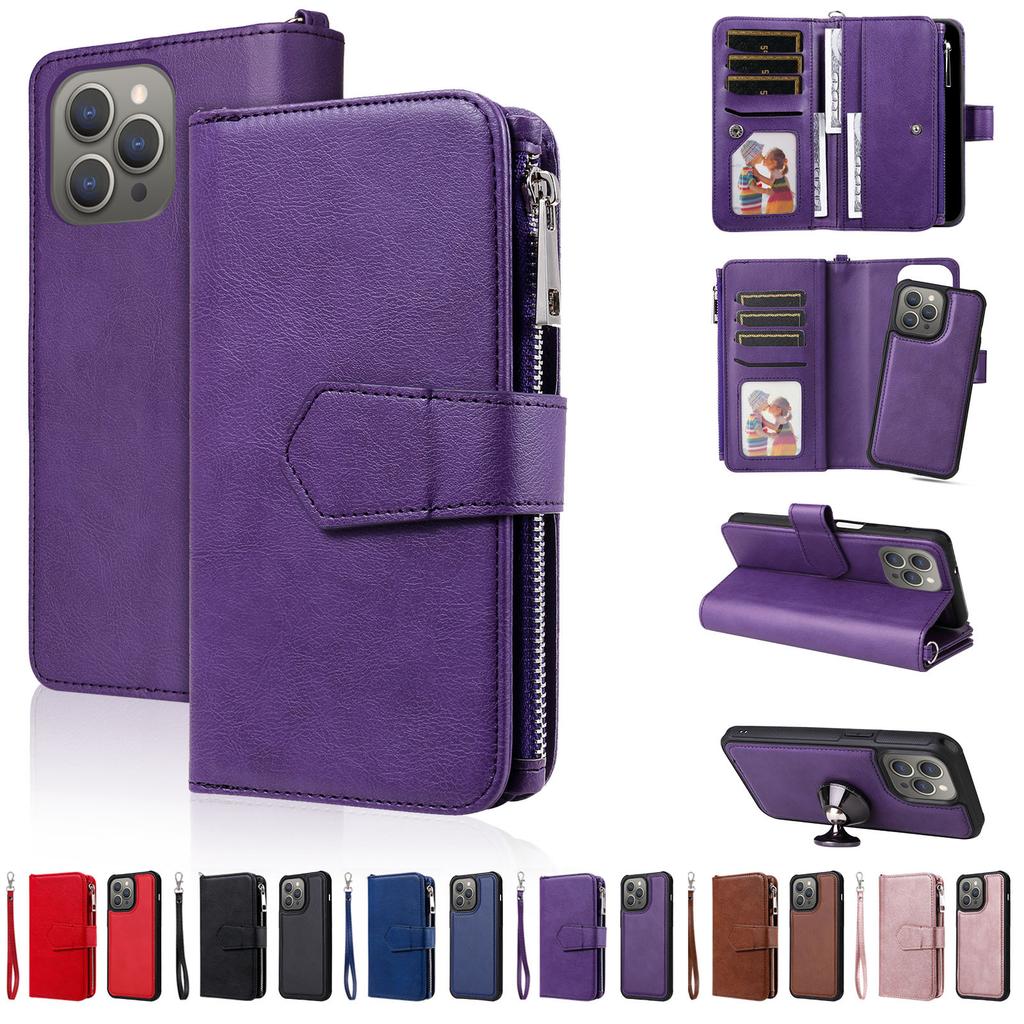 Applicable to iPhone17 mobile phone leather case 16Pro multi-function zipper wallet split magnetic two-in-one card