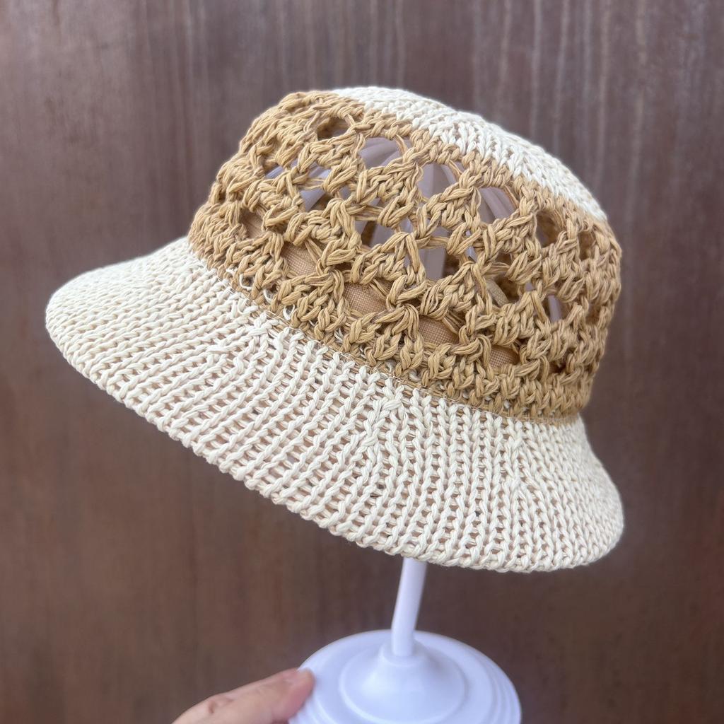 Sommer Strohhut Bucket Hohl Atmungsaktiv Fischerhut Sonnenschutz Modischer Gewebter Sonnenhut Modischer Fischerhut