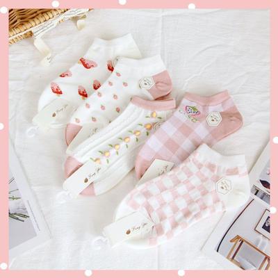 Girls Socks Breathable Invisible Boat Versatile Shallow Mouth Socks Low-Top Cute Cartoon Plaid Cotton Socks