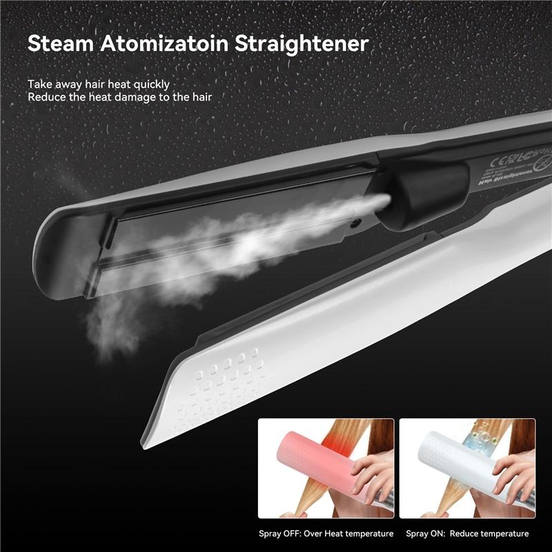 Steam Hair Straightener Professional Electric Ceramic Wide Hair Curling Flat Iron Hair Plates Lcd Display Hot Comb Straightening