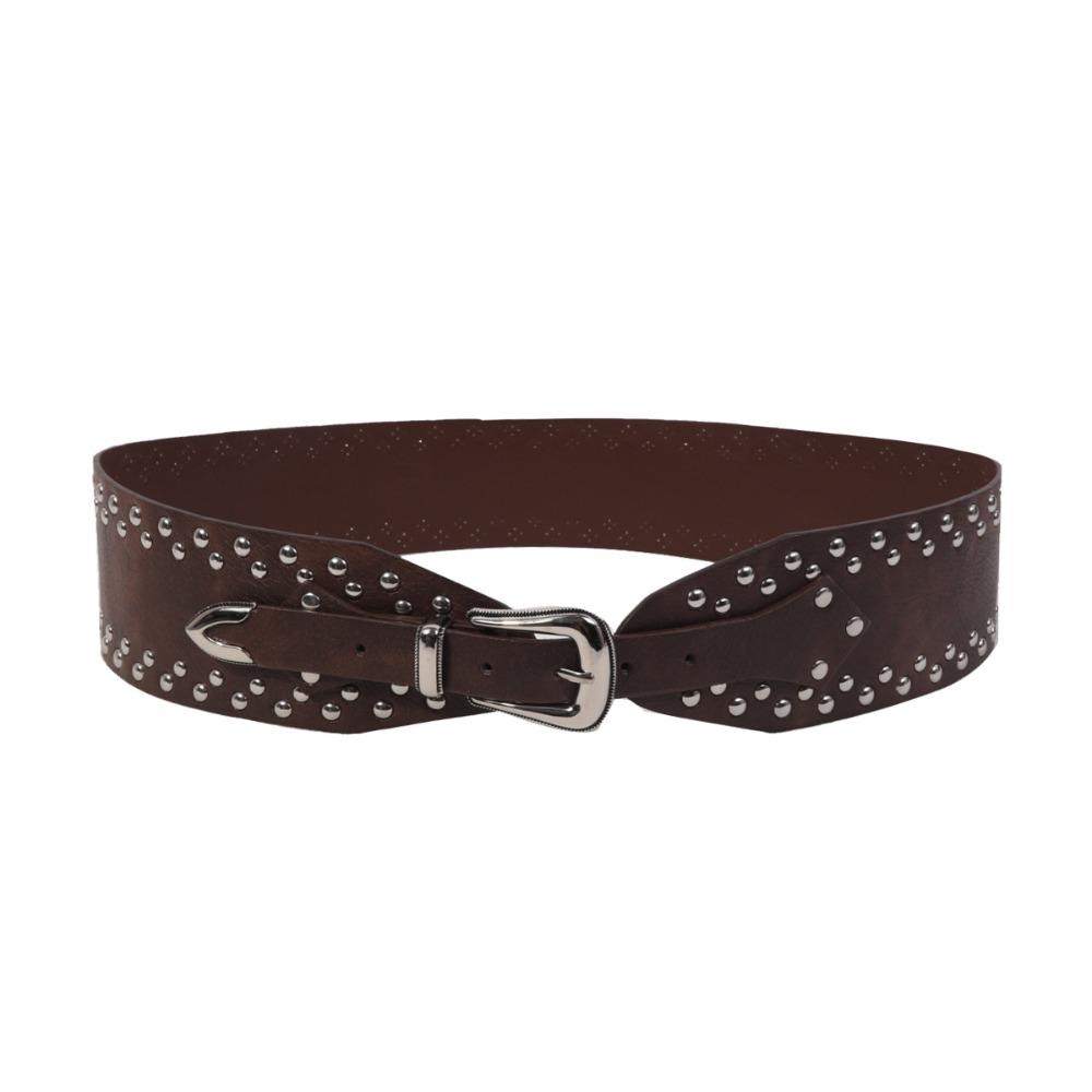 Unique PU Leather Wide Rivet Belt Heavy Duty Design Metal Alloy Belt Casual Fashion Vintage Style Punk Vintage Belt Photo Props