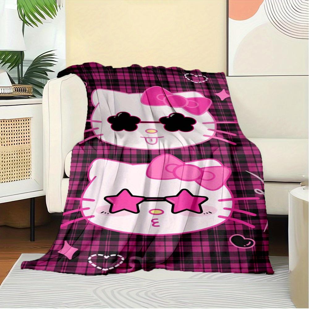 1pc Kitty, Pink, PlaidDigital Print Fleece Blanket - Contemporary Style, Suitable for All Seasons, Perfect for Home, Travel, or Camping - Ma