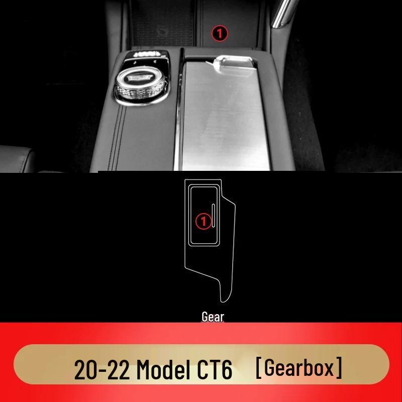 New Cadillac CT6 Interior TPU Protective Film: Center Console, Gear Shift, and Navigation.