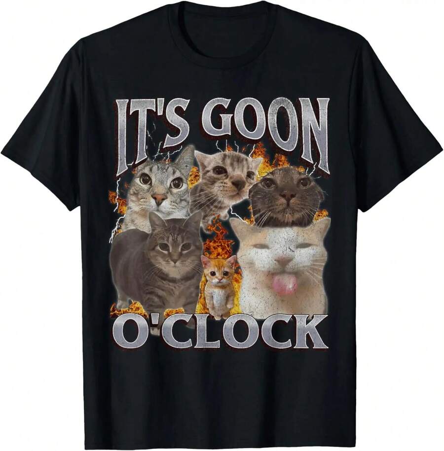 

Gooning O clock Funny Cat Meme Bootleg Graphic T-Shirt, Adult Graphic Pure Cotton Shirt, Gift T-Shirt S разноцветный
