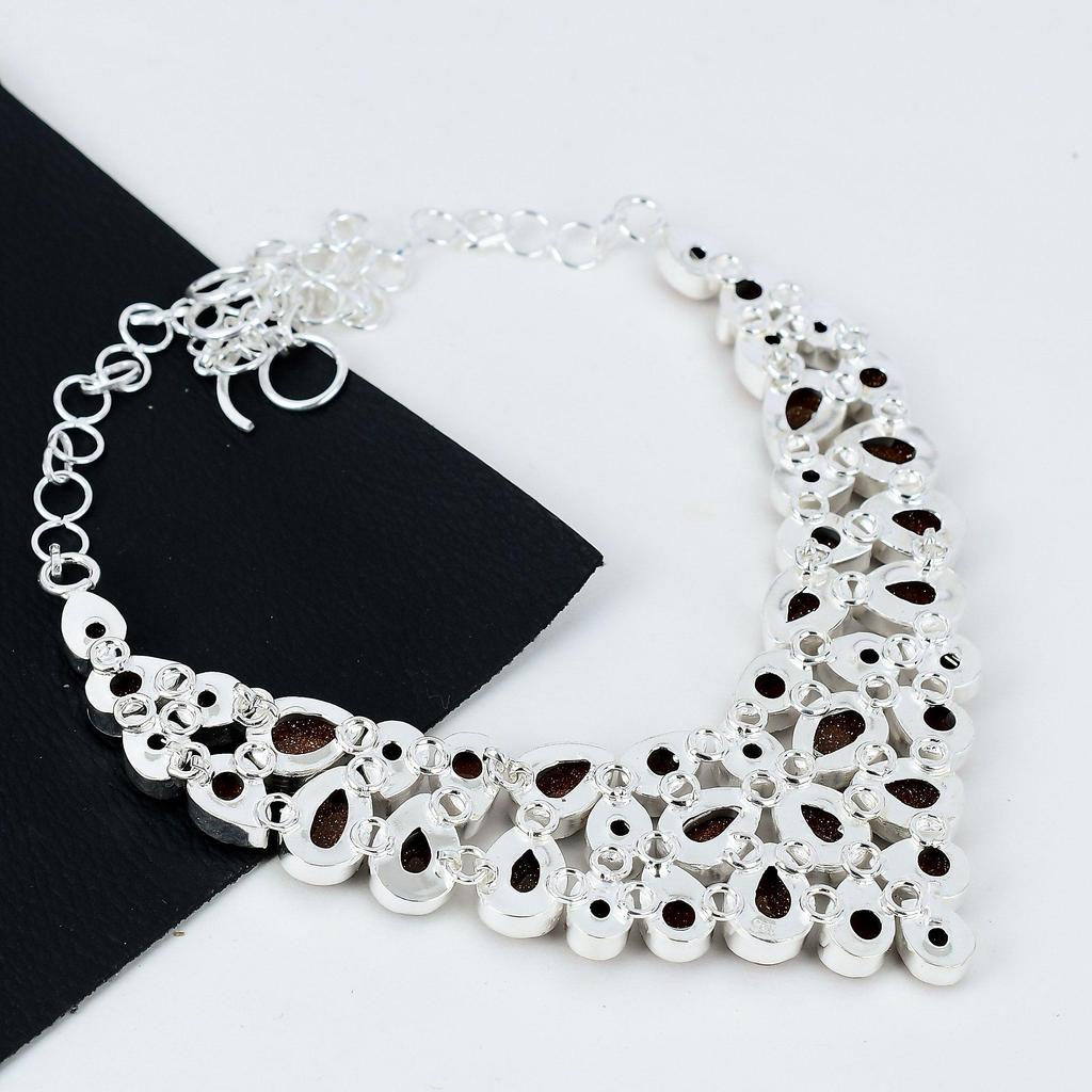 Natural Sunstone Gemstone Handmade 925 Sterling Silver Electroform Necklace, Sunstone Silver For Wife Unisex Necklace Party Wear Gifts