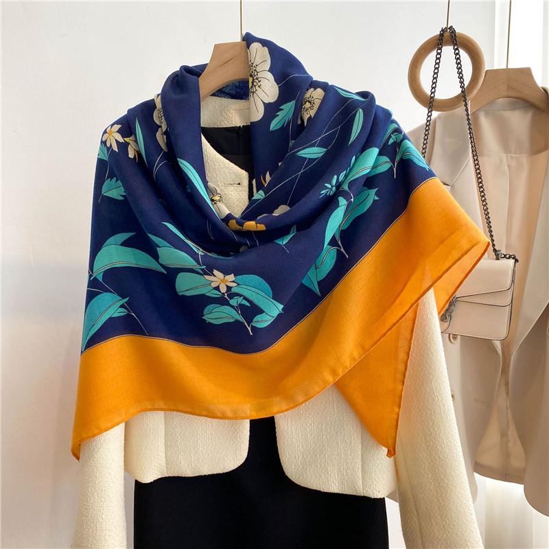 42 Designs Spain Brand Lovely Floral Square Viscose Shawl Scarf Lady Print Soft Wrap Pashmina Bufandas Muslim Hijab 135*135Cm