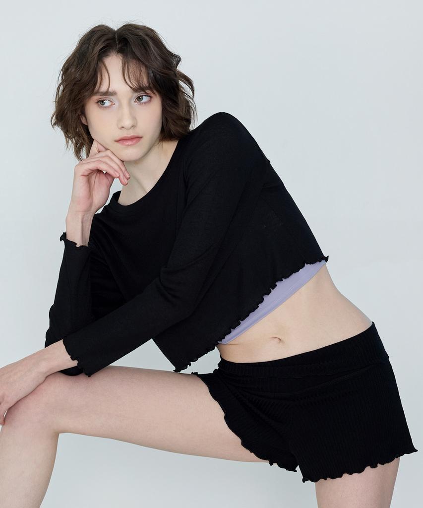 Debiweeo New Wave Holic Crop Long Sleeve Tee Devi-T0047-Black