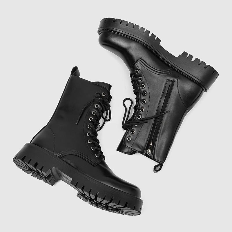 Couple's Casual Boots Four Season Men's and Women's High Top Leather Boots Fashion Thick Soled Non Slip Plus Size Outdoor Boots