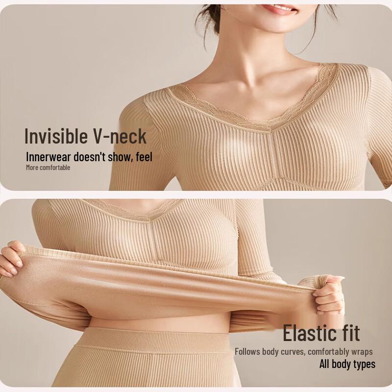 Langsha Women's Fleece Lined Thermal Base Layer Top with Chest Pads