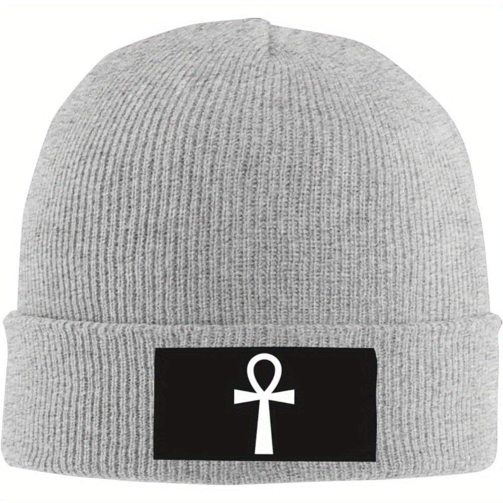 Funny Ankh Symbol Ancient Egyptian Gifts Black Skull Cap Beanie Hat Unisex Warm Beanie Cap Knit Hats for Unisex Women Slouchy Hat