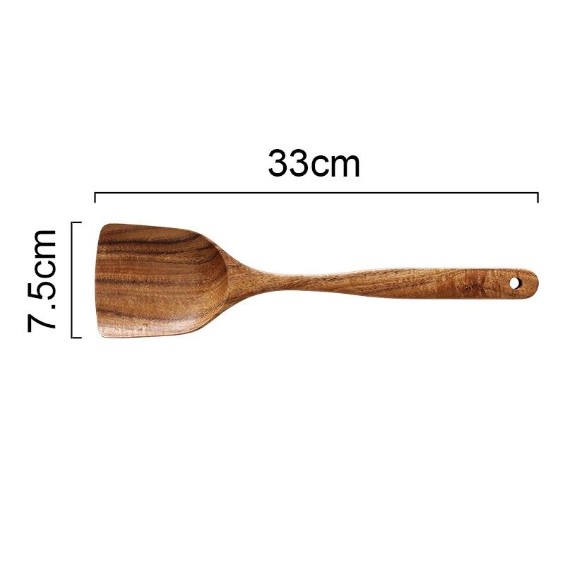 Nowa Łyżka do Zupy z Długim Uchwytem z Drewna Teakowego z Drewnianym Sitkiem, Specjalna Drewniana Szpatułka do Garnków Nieprzywierających, Drewniana Łyżka do Gotowania do Domowej Kuchni
