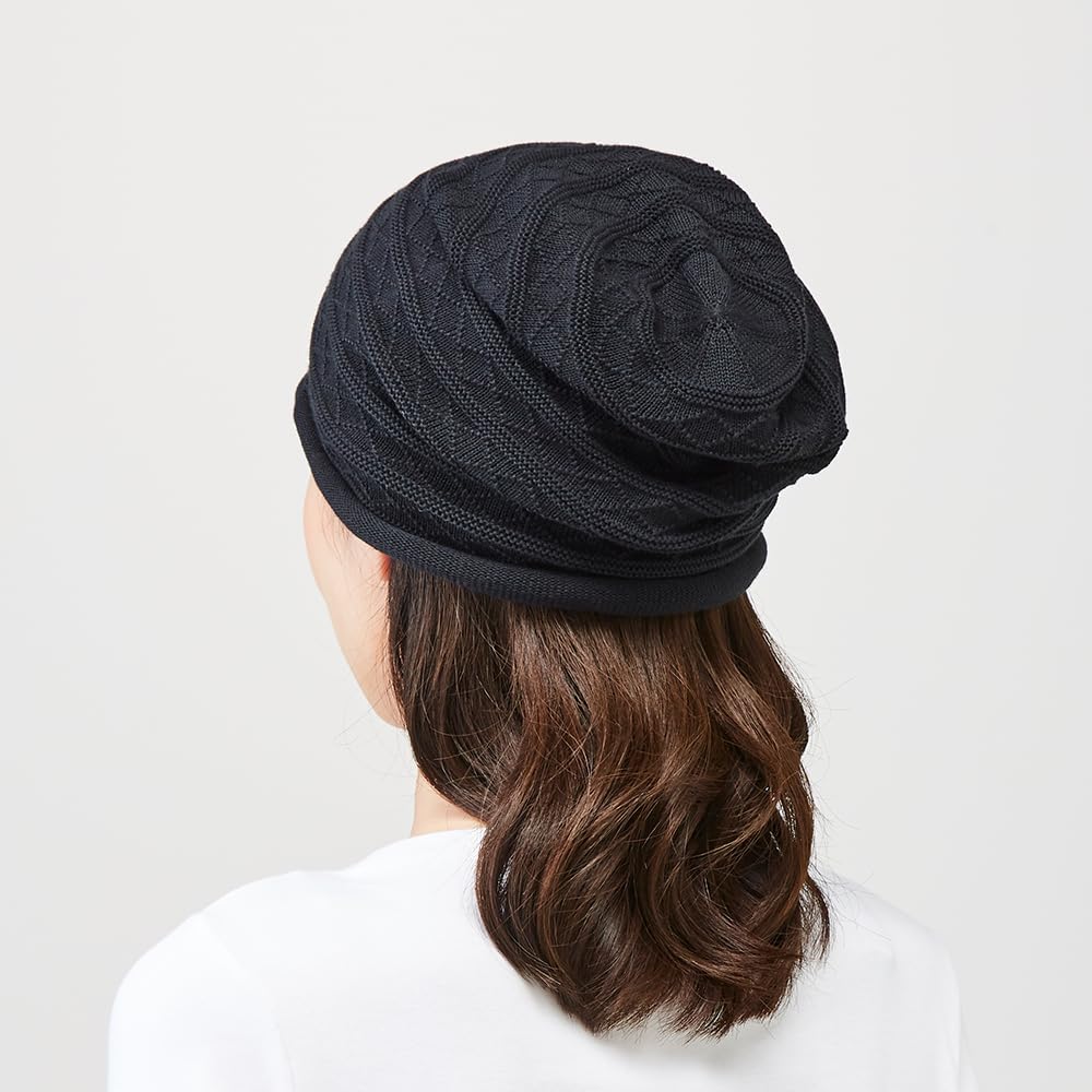 Aimedia Hair Organic Made In One Size Fits Conceals Gray and Thinning Knit Indoor Black Cap, 100% Cotton, Japan, Women's, All, Hair, Hat, Use,