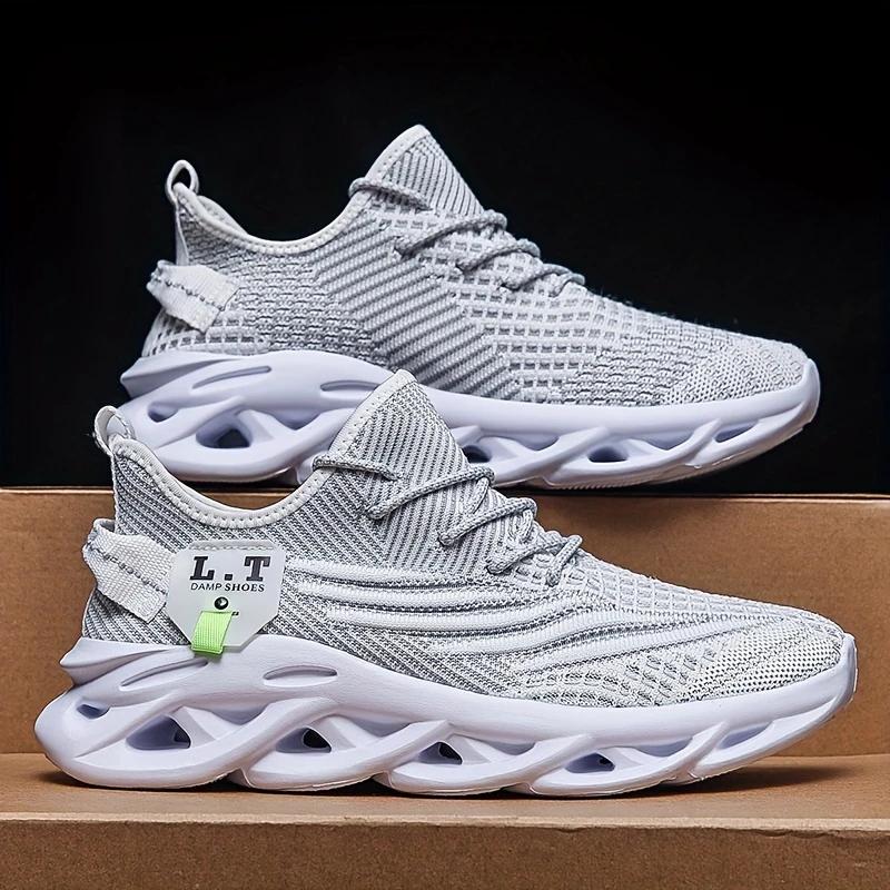 Men's Fashion Breathable Lace-up Knitted Sneakers Casual Outdoor Running Walking Shoes Lightweight Men's Shoes
