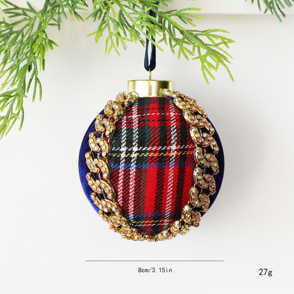 8CM Red Patch Christmas Ball Ornament - DIY Fabric Wrapped Tree Decoration