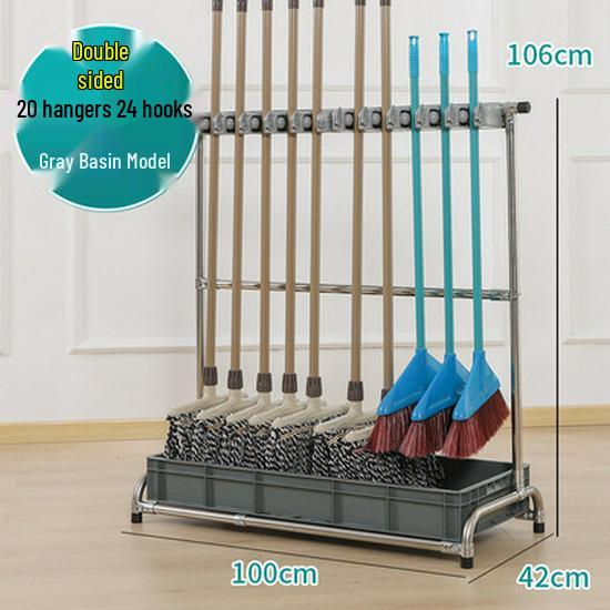 Stainless Steel Movable Floor Mop and Broom Holder