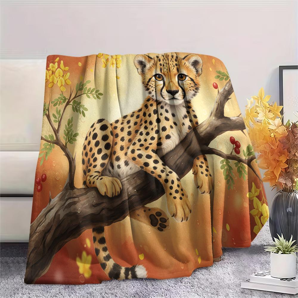 1PC Leopard Cat Print Flannel Blanket, High quality All Seasons, Home Decor, Warmth and Comfort, Perfect for Christmas Gifts