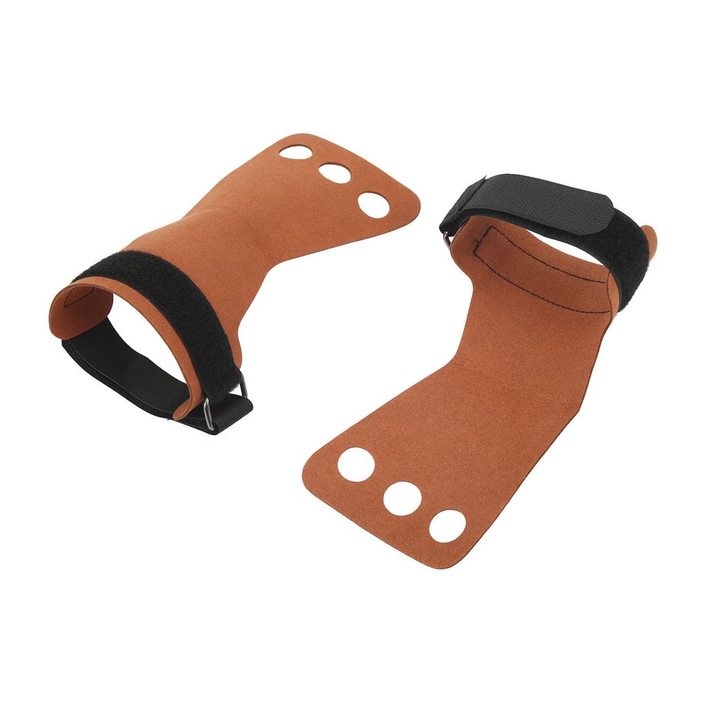 2pcs Gymnastics Palm Protector Imitation Leather Three Fingers Hand Grip for Pull Up Weight Lifting Training Brown