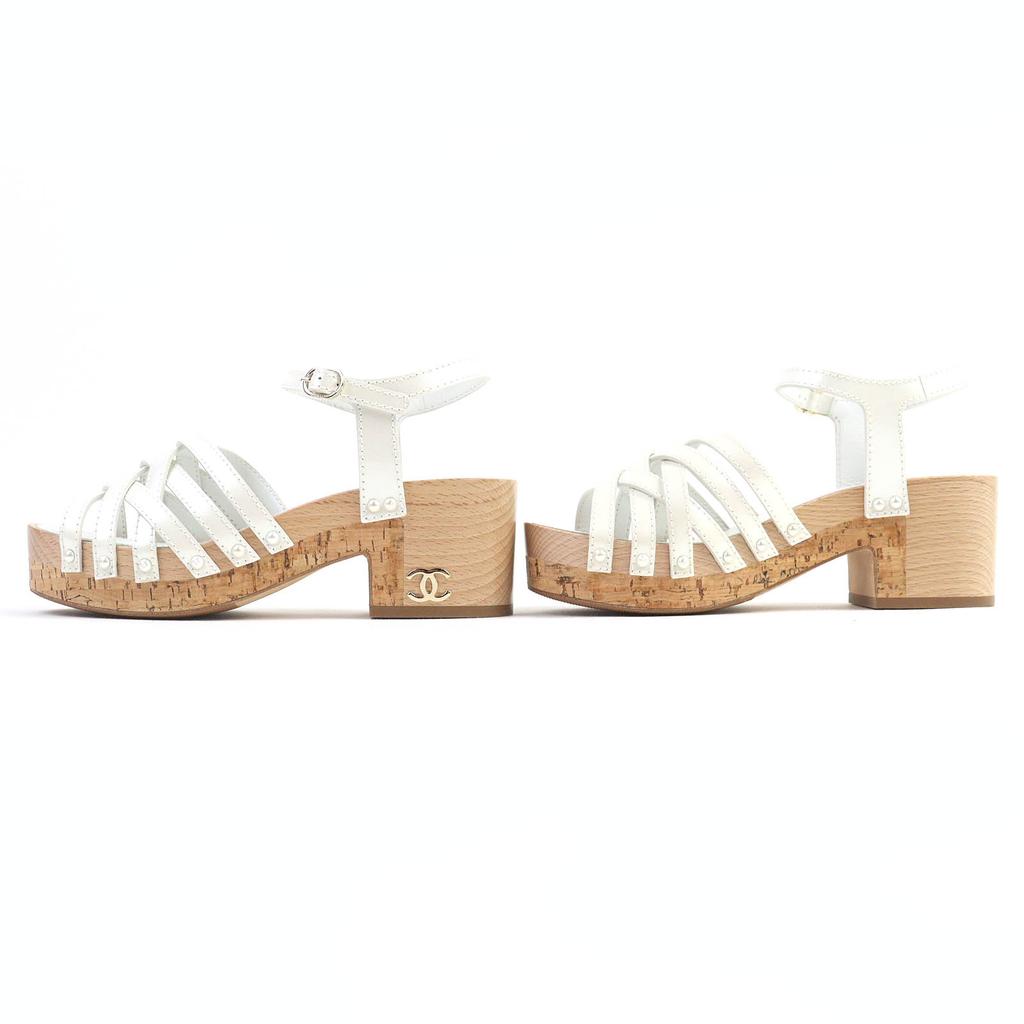 CHANEL Sandals COCO Mark Ankle with Strap in Patent Leather Ivory 36 18C G33537 Used