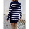 Women's Autumn and Winter Temperament Casual Two Colours Striped Long Sleeve Sweater Dresses