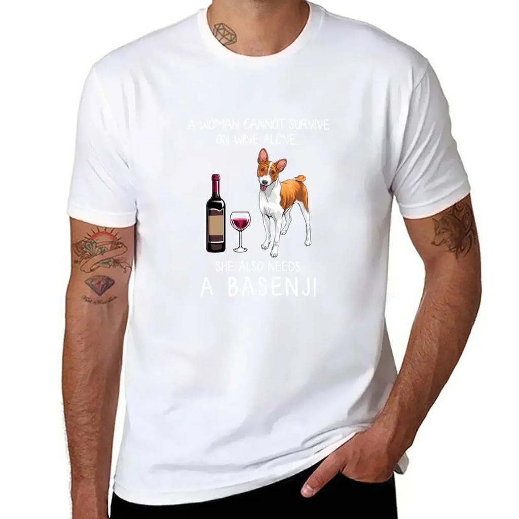Basenji and Wine Funny Dog T-Shirt Quick Drying Tops Tees Mens T Shirts Pack
