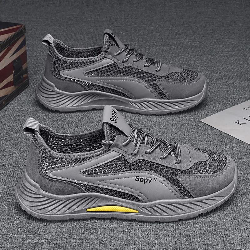 

Summer Breathable Hollow Mesh Shoes Men Fashion Running Casual Sneaker Male Comfort Vulcanized Shoes Platform Tenis Masculino 44 серый