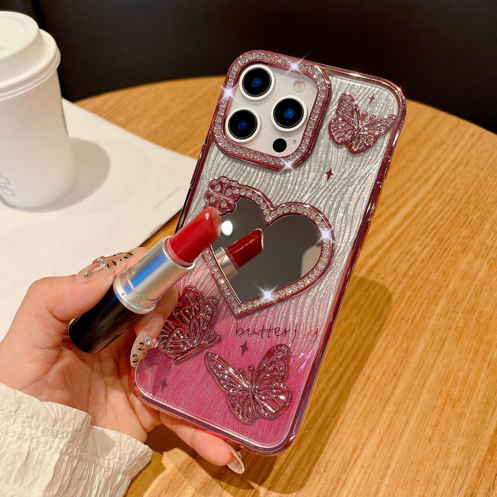 Sparkling Diamond Love Mirror for IPhone 16 Promax Phone Case for Apple 15 Water Ripple Gradient Soft Case