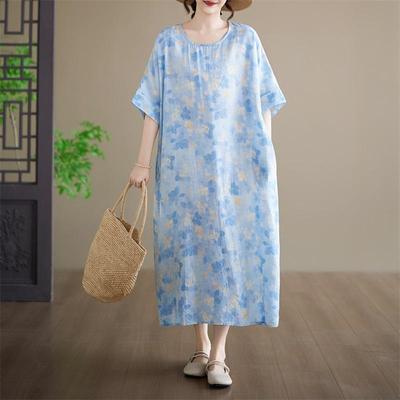 Short Sleeve Plus Size Vintage Floral New In Dresses for Women Casual Loose Long Summer Dress
