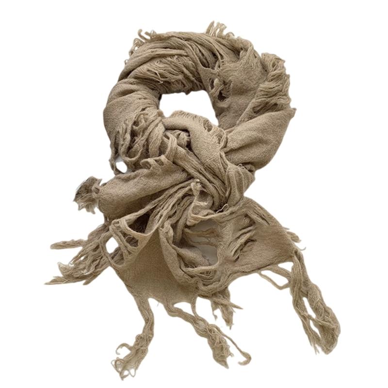 

Винтажный шерстяной шарф, потертый рваный шейный платок для женщин и мужчин, унисекс, теплый шейный платок для зимы и отдыха на природе, модный шейный платок хаки