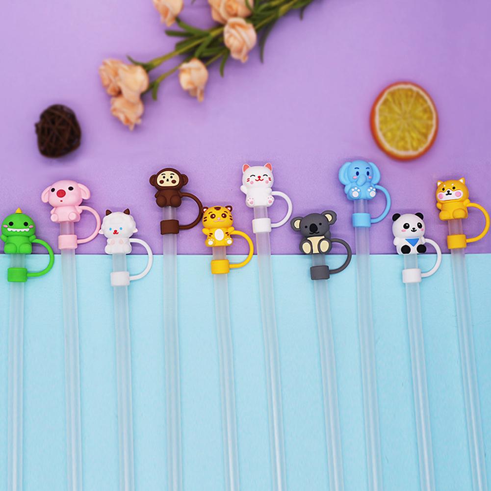 Animals Straw Cover Cap Spill Stopper 10mm Silicone Straw Toppers For Stanley Cup Accessories Water Bottle Dust-Proof Straw Tips