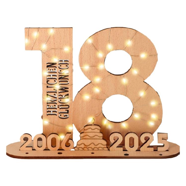 Elegant Wooden Number Figurine with LED Light String Stand for Birthday and Wedding Wood Sign Guest Book DIY Art Crafts