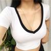 New Slim-fit Short T-shirt Women's Summer Top Open-button Short-sleeved High-waisted Chicken Heart V-neck Slim-fit Low-necked Student