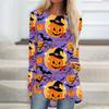 Women's Halloween Printed Long Sleeve Round Neck Tunic Top for Casual Wear
